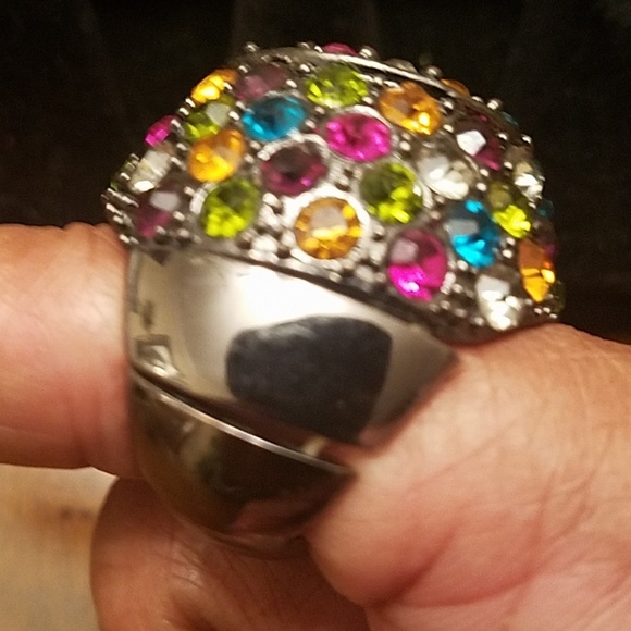 Vintage Fashion Ring, multi-color stone, stretchable - Picture 2 of 4